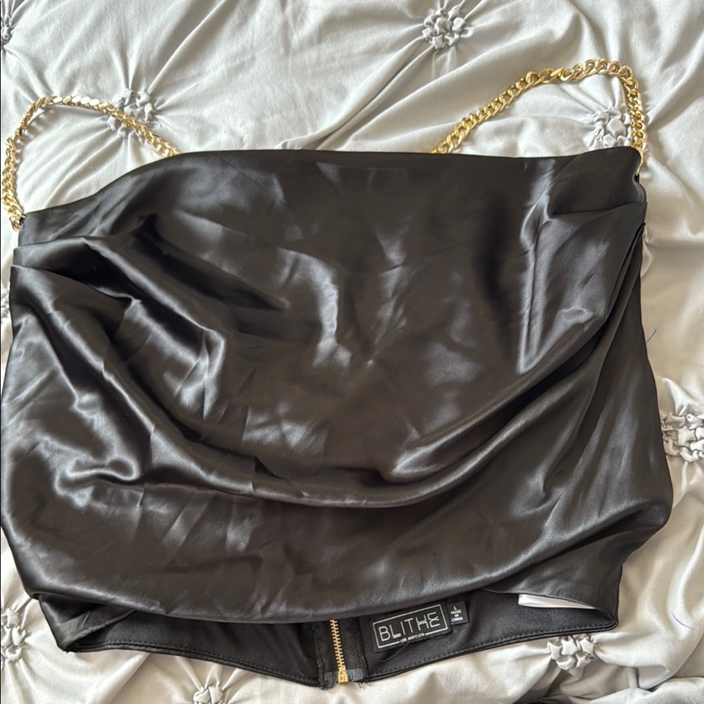 Black and Gold Shoulder Bag with Chain Detail
